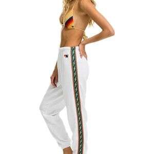 Aviator Nation White Joggers with Multicolor Stripe